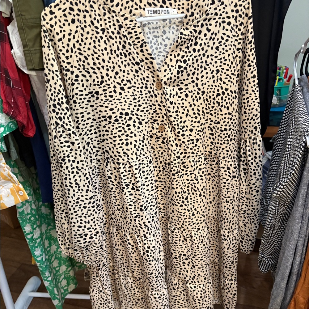 TEMOFON Women's Cream and Black Dress